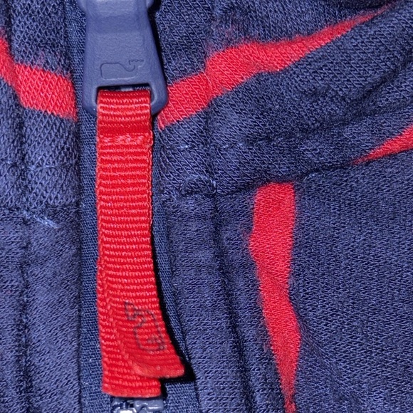 Vineyard Vines Girls Break Stripe Shep Quarter Zip Top Medium (10-12) Navy/Red - Picture 8 of 10